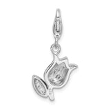 Sterling Silver CZ Red Enameled Tulip Flower W/Lobster Claw Clasp Clasp Charm Charms