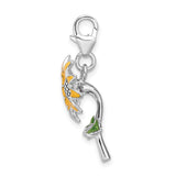 3D Enamel Sunflower Charm in Sterling Silver