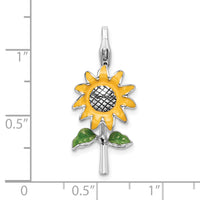 3D Enamel Sunflower Charm in Sterling Silver