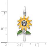 3D Enamel Sunflower Charm in Sterling Silver