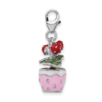 Sterling Silver 3-D Enameled Flowers in Pot with Lobster Clasp Charm