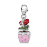 Sterling Silver 3-D Enameled Flowers in Pot with Lobster Clasp Charm