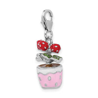 Sterling Silver 3-D Enameled Flowers in Pot with Lobster Clasp Charm