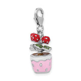 Sterling Silver 3-D Enameled Flowers in Pot with Lobster Clasp Charm