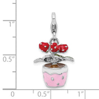 Sterling Silver 3-D Enameled Flowers in Pot with Lobster Clasp Charm
