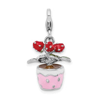 Sterling Silver 3-D Enameled Flowers in Pot with Lobster Clasp Charm