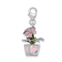 Sterling Silver 3-D Enameled Potted Flowers W/Lobster Claw Clasp Clasp Charm Charms