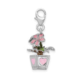 Sterling Silver 3-D Enameled Potted Flowers W/Lobster Claw Clasp Clasp Charm Charms