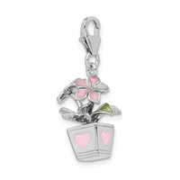 Sterling Silver 3-D Enameled Potted Flowers W/Lobster Claw Clasp Clasp Charm Charms