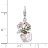 Sterling Silver 3-D Enameled Potted Flowers W/Lobster Claw Clasp Clasp Charm Charms