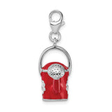 Sterling Silver 3-D Enameled Red Watering Can W/Lobster Claw Clasp Clasp Charm Charms