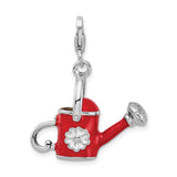 Sterling Silver 3-D Enameled Red Watering Can W/Lobster Claw Clasp Clasp Charm Charms