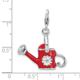 Sterling Silver 3-D Enameled Red Watering Can W/Lobster Claw Clasp Clasp Charm Charms