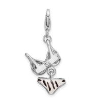 Sterling Silver CZ Polished Enamel Zebra Bikini Pendant Pendant-Necklaces