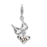 Sterling Silver CZ Polished Enamel Zebra Bikini Pendant Pendant-Necklaces