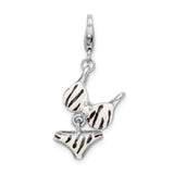 Sterling Silver CZ Polished Enamel Zebra Bikini Pendant Pendant-Necklaces