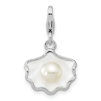 Enamel Shell Fresh Water Cultured Pearl Charm in Sterling Silver