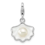 Enamel Shell Fresh Water Cultured Pearl Charm in Sterling Silver