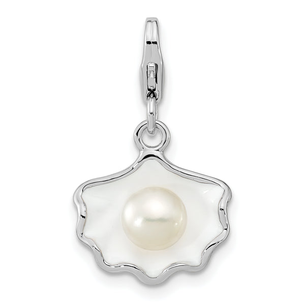 Enamel Shell Fresh Water Cultured Pearl Charm in Sterling Silver