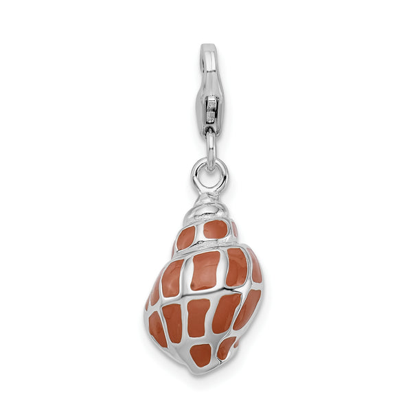Sterling Silver 3-D Enameled Shell with Lobster Clasp Charm