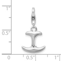 Sterling Silver 3-D Polished Anchor with Lobster Clasp Charm