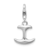 Sterling Silver 3-D Polished Anchor with Lobster Clasp Charm