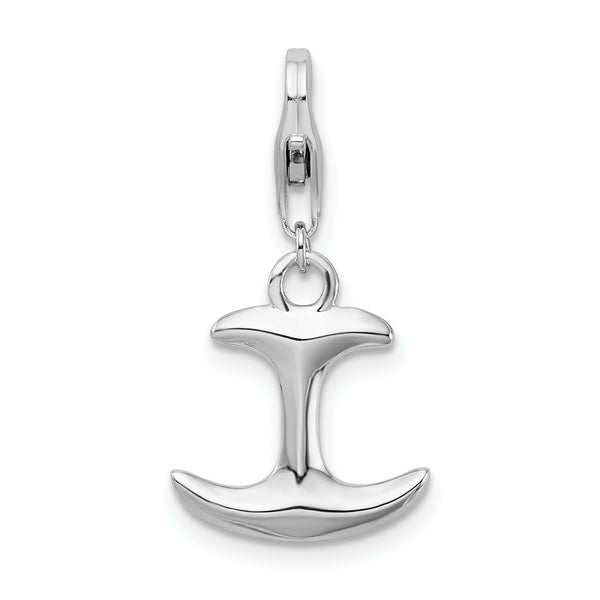 Sterling Silver 3-D Polished Anchor with Lobster Clasp Charm