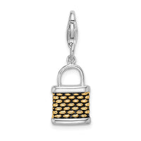Sterling Silver Gold-plated 3-D Fishing Basket W/Lobster Claw Clasp Clasp Charm Charms