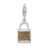 Sterling Silver Gold-plated 3-D Fishing Basket W/Lobster Claw Clasp Clasp Charm Charms