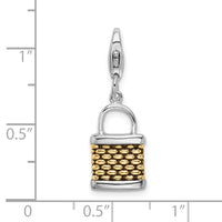 Sterling Silver Gold-plated 3-D Fishing Basket W/Lobster Claw Clasp Clasp Charm Charms