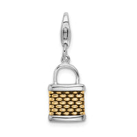 Sterling Silver Gold-plated 3-D Fishing Basket W/Lobster Claw Clasp Clasp Charm Charms