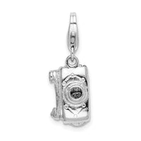 Sterling Silver 3-D Polished Movable Camera W/Lobster Claw Clasp Clasp Charm Charms