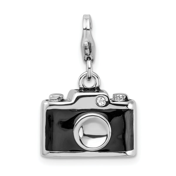Black Camera with Swarovski Crystal Clipable Charm