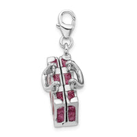 Sterling Silver 3-D Enameled Fuschia Luggage with Lobster Clasp Charm