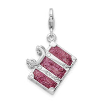 Sterling Silver 3-D Enameled Fuschia Luggage with Lobster Clasp Charm