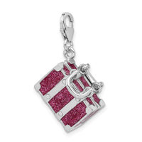 Sterling Silver 3-D Enameled Fuschia Luggage with Lobster Clasp Charm