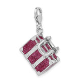 Sterling Silver 3-D Enameled Fuschia Luggage with Lobster Clasp Charm