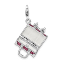 Sterling Silver 3-D Enameled Fuschia Luggage with Lobster Clasp Charm