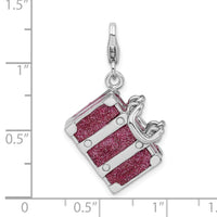 Sterling Silver 3-D Enameled Fuschia Luggage with Lobster Clasp Charm