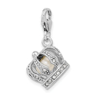 Sterling Silver Amore La Vita Rhod-pl FWC Pearl Swarovski Crown Charm