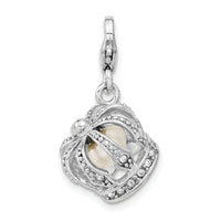 Sterling Silver Amore La Vita Rhod-pl FWC Pearl Swarovski Crown Charm