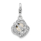 Sterling Silver Amore La Vita Rhod-pl FWC Pearl Swarovski Crown Charm