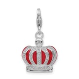 Sterling Silver Swarovski Element & Red Enamel Crown w/Lobster Charm