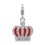 Sterling Silver Swarovski Element & Red Enamel Crown w/Lobster Charm
