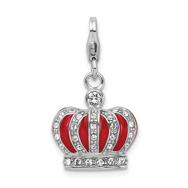 Sterling Silver Swarovski Element & Red Enamel Crown w/Lobster Charm