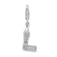 Sterling Silver 3-D Polished Big Ben W/Lobster Claw Clasp Clasp Charm Charms