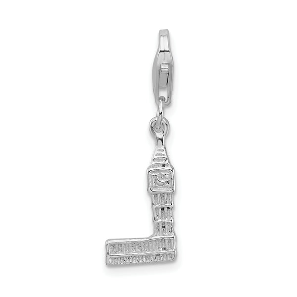 Sterling Silver 3-D Polished Big Ben W/Lobster Claw Clasp Clasp Charm Charms