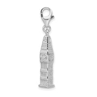 Amore LaVita Sterling Silver 3-D Polished Clock Tower with Lobster Clasp Charm