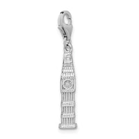 Amore LaVita Sterling Silver 3-D Polished Clock Tower with Lobster Clasp Charm