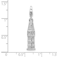 Amore LaVita Sterling Silver 3-D Polished Clock Tower with Lobster Clasp Charm